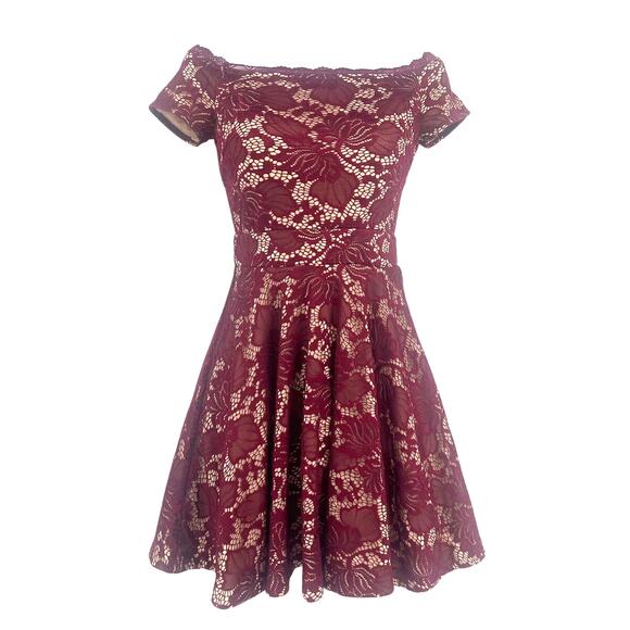 B Darlin Lace Skater Dress Sz 5/6 Holiday Wedding Off Shoulder Romantic Party - Picture 1 of 10